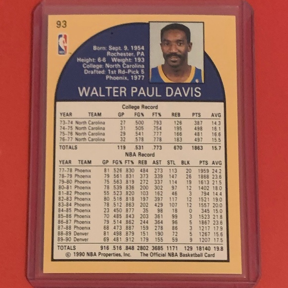 Walter Davis #93 1990-91 NBA Hoops Basketball Trading Card - Picture 2 of 2